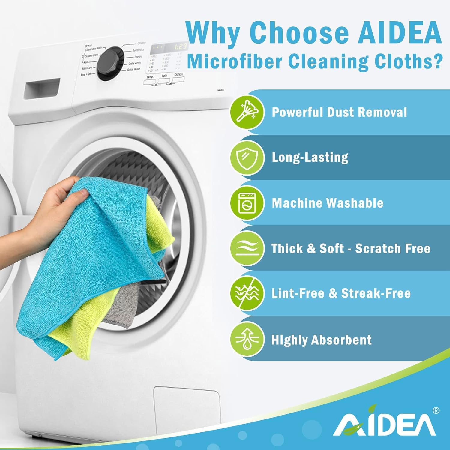 AIDEA Microfiber Cleaning Cloth-50PK, Soft Microfiber Towels for Cars, Absorbent Cleaning Rags, Lint-Free Streak-Free Wash Cloths for House, Kitchen, Window(12in.x12in)