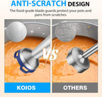 KOIOS Immersion Blender, 1000W Anti-scratch 3-in-1 Hand Blender, Upgraded 12 Speed Stainless Steel Blade Stick Blender with Turbo Mode, Whisk and Milk Frother, Non-BPA, Blue