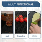 Foldable Bar Mat 18x12 inch - 3-in-1 Silicone Drying Mat with Removable Cutting Board & Rim Tray | Countertop Protector for Home, Outdoor, Travel | Professional Cocktail Accessories (Black)