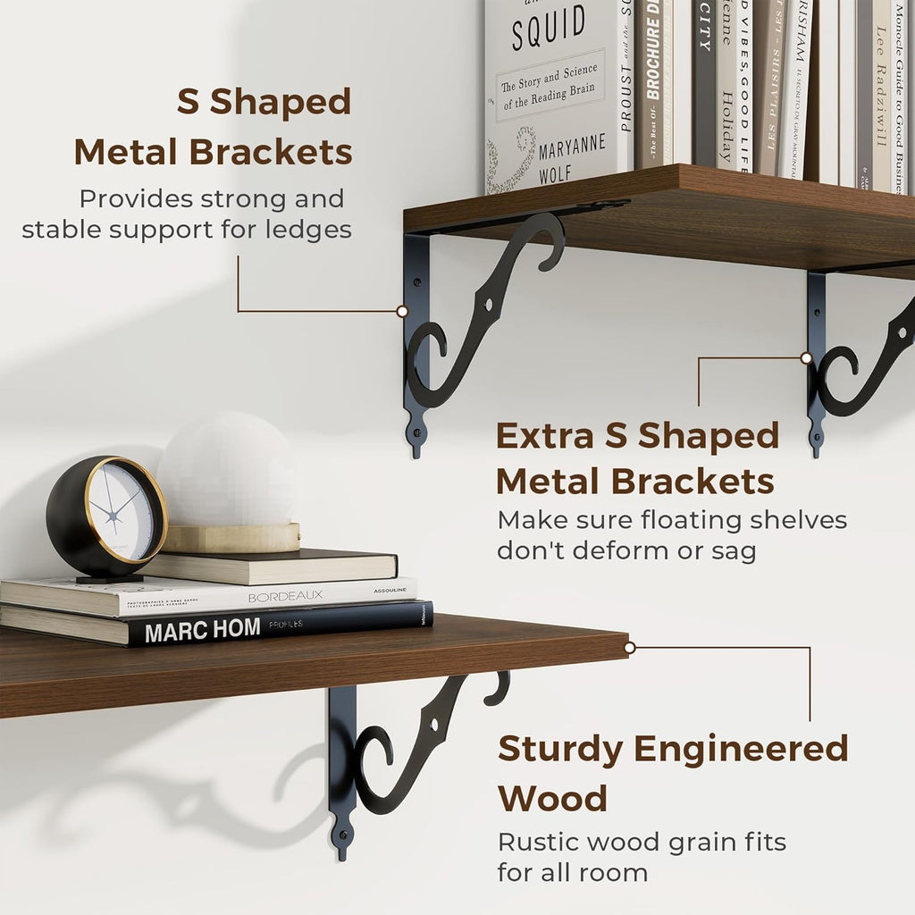 RICHFOCUS 12 Inch Deep Floating Shelves for Wall, 39" W x 12" D Wood Wall Shelves Set of 2, Wide Floating Shelves for Living Room, Bedroom, Kitchen, Bathroom and Decor Storage, Walnut