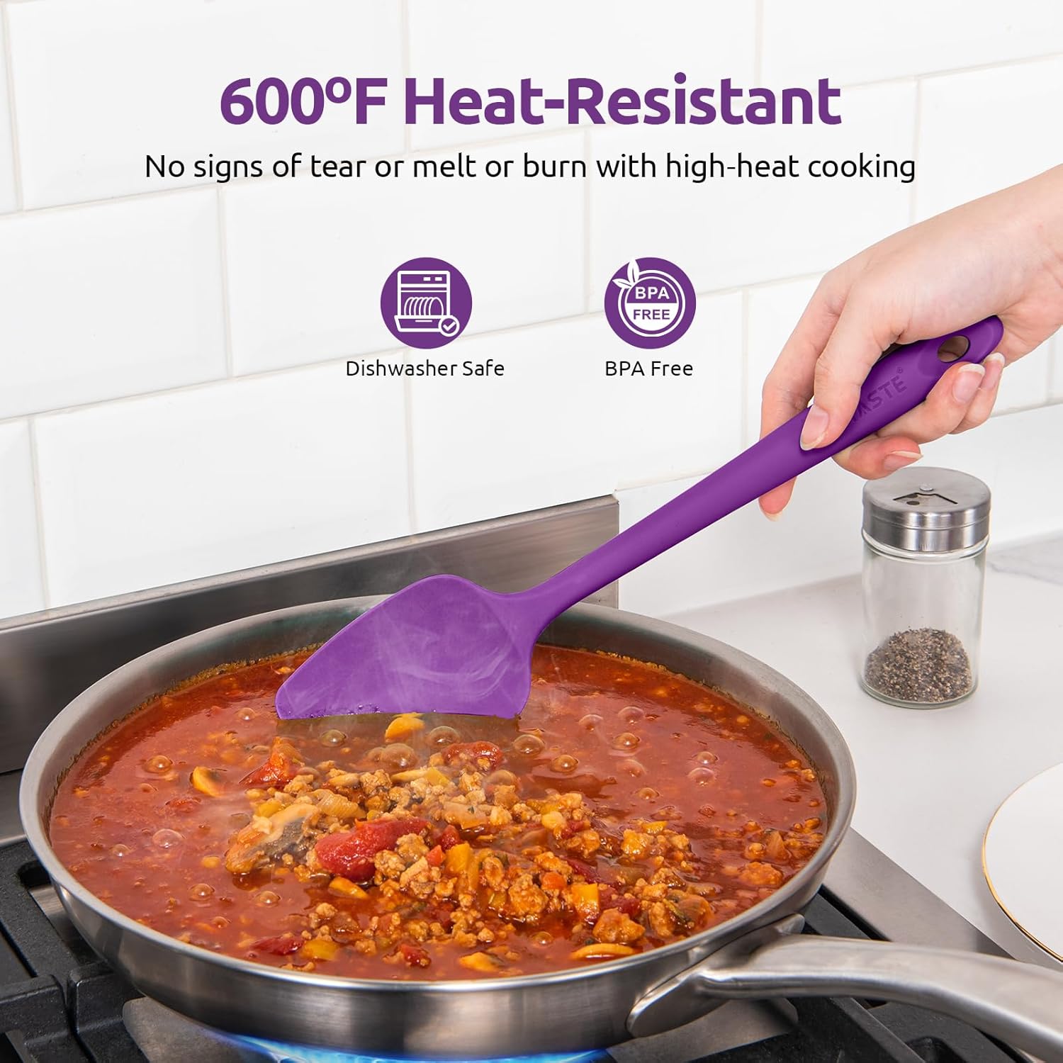 U-Taste Silicone Spatula Set with 600 Degrees Fahrenheit Heat Resistant (Purple)