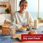 Glass Storage Containers with Lids, Food Storage Jar Canister Set, Pantry Organizers for Cookie Candy Tea Coffee Bean (4 pack 1qt)