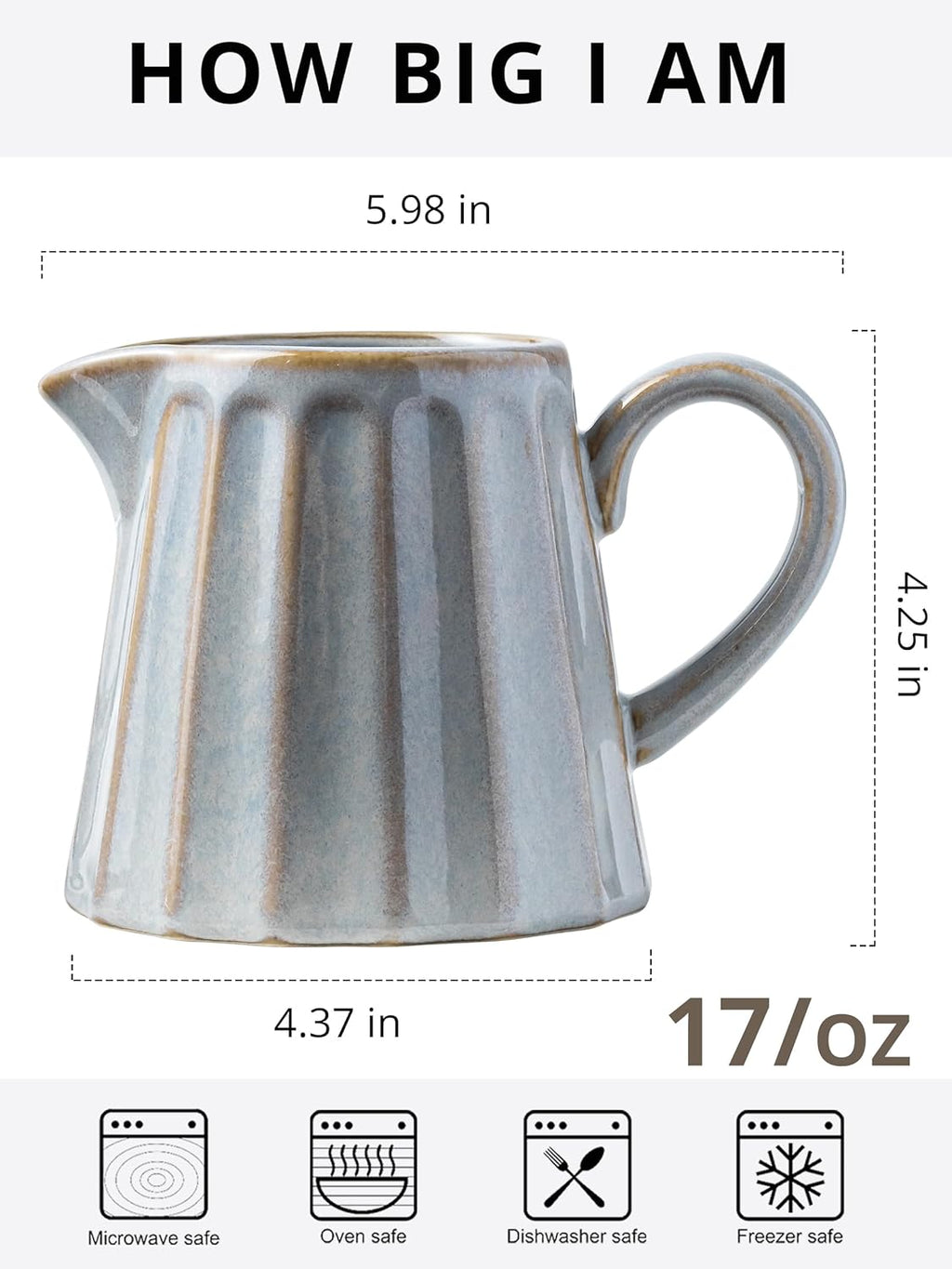 Ceramic Creamer Pitcher,17 Oz Coffee Creamer Container with Handle, Small Milk Pitcher Pourer for Sauces, Salad, Gray