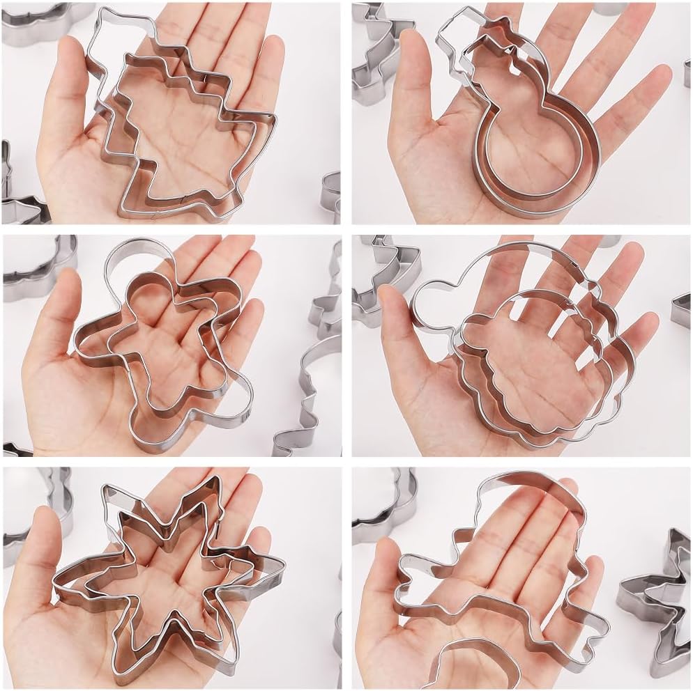 Large Christmas Cookie Cutters,4" Holiday Sturdy Molds thickened Stainless Steel with Recipe Instruction,Snowman, Christmas tree, elk, snowflake.