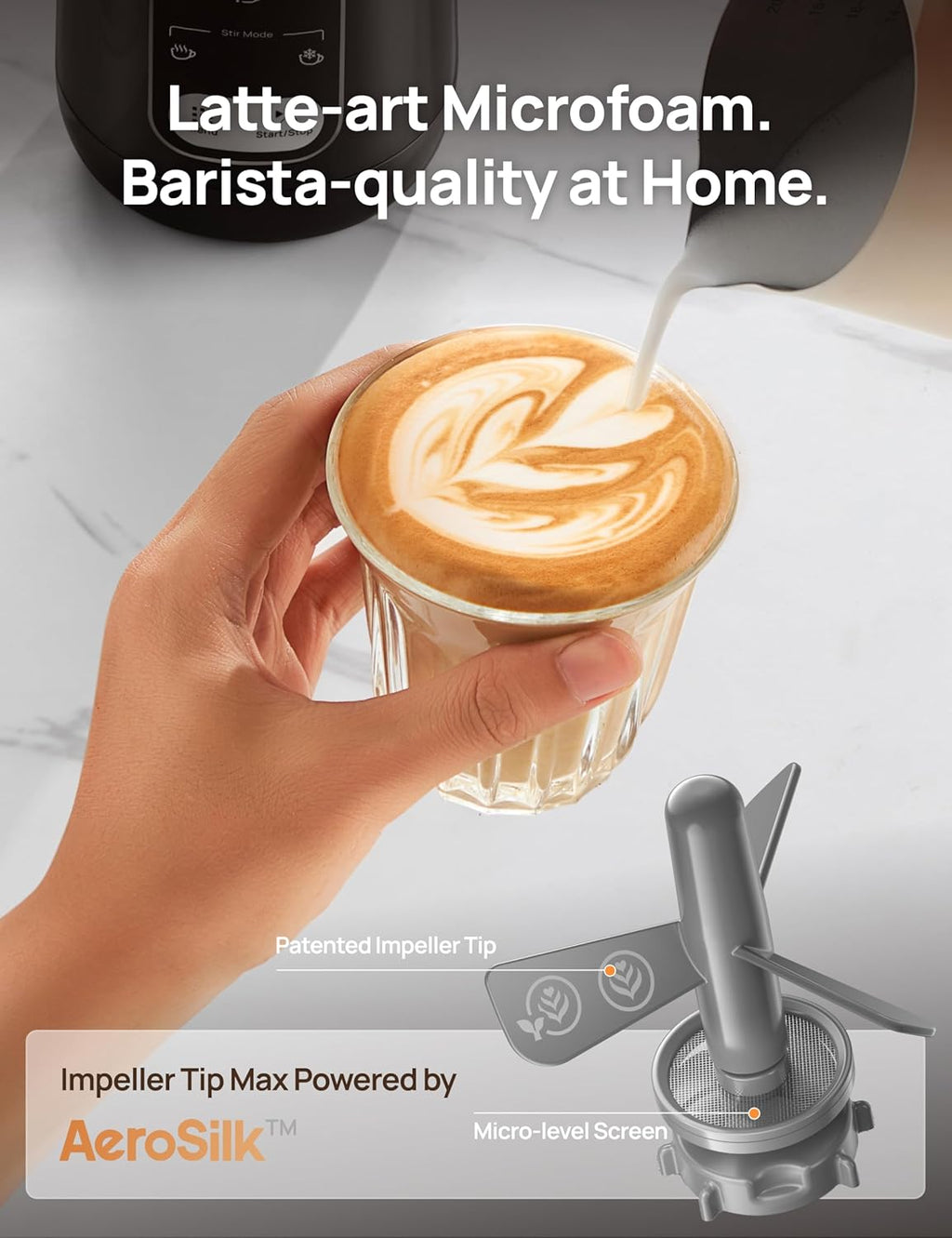 Dreo Milk Frother, 8-in-1 Electric Frother for Latte Art Coffee, 9oz/270ml Warm and Cold Foam Automatic Frothers for Dairy and Non-Dairy Milk, LED, Easy to Clean, BaristaMaker Air