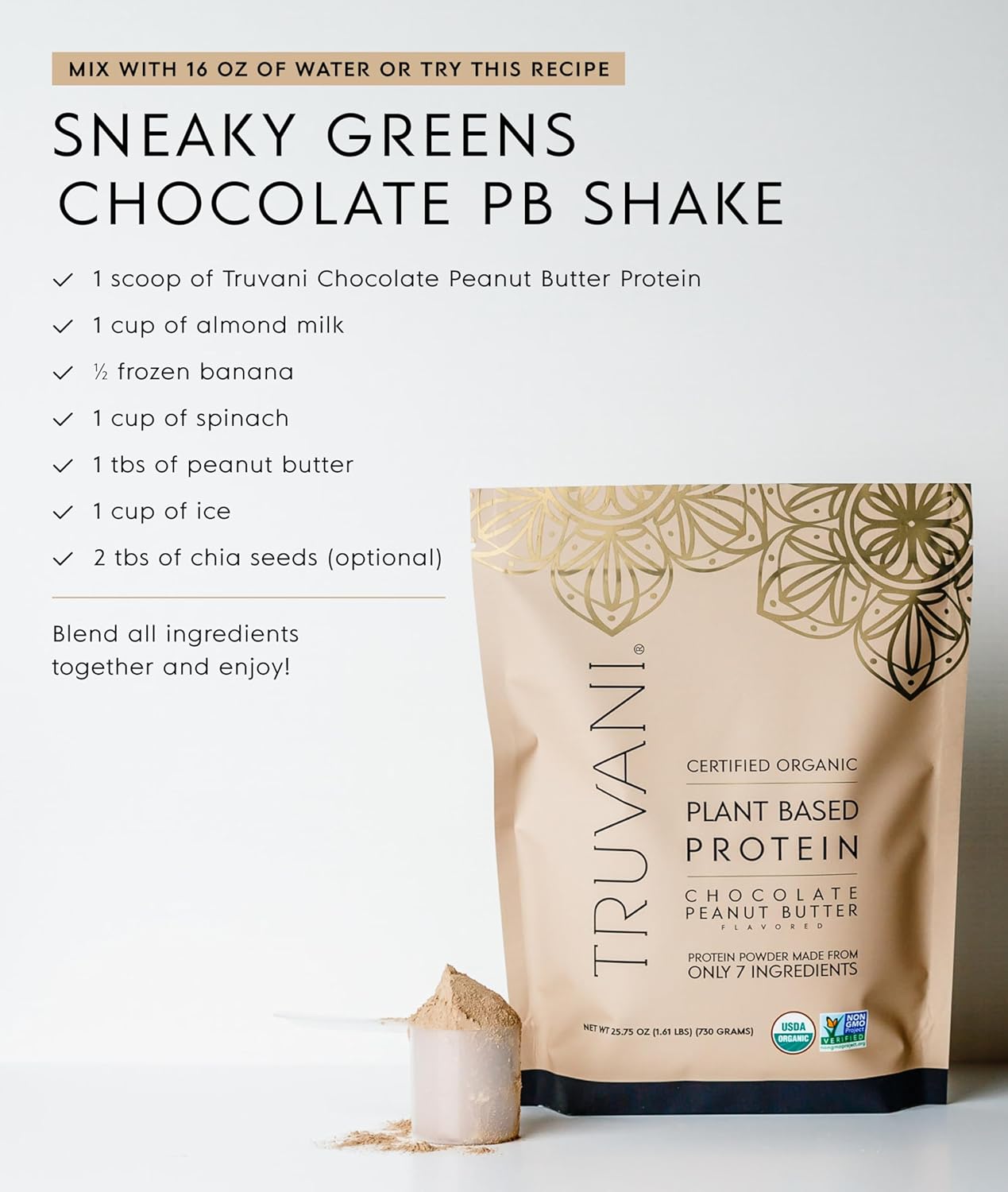 Truvani Vegan Pea Protein Powder | Chocolate Peanut Butter | 20g Organic Plant Based Protein | 1 Serving | Keto | Gluten & Dairy Free | Low Carb | No Added Sugar