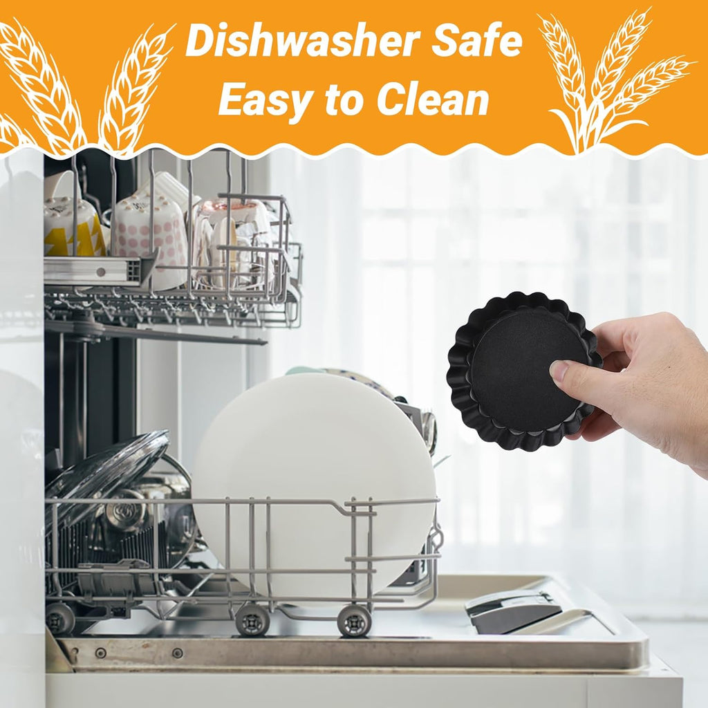 Beasea 4 Inch Mini Quiche Pan Set of 6, Non-Stick Tart Pan with Removable Bottom Round Mini Pie Pans for Oven Baking, Quiche Cheese Cakes