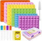 Gummy Bear Molds Silicone 37PCS Set,Nonstick Candy Mold Including Worm,Bear, Mini Dinosaur, Animals, Fruits and Mini Donut Molds,With 4 Droppers, Brush, Storage Box, 25 Wrappers