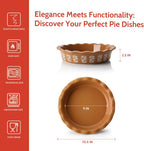 Sweese Porcelain Deep Fluted Pie Dish for Baking - 9 inch Porcelain Pie Plate for Apple, Quiche, Pot Pies, Tart - Leaf - Brown