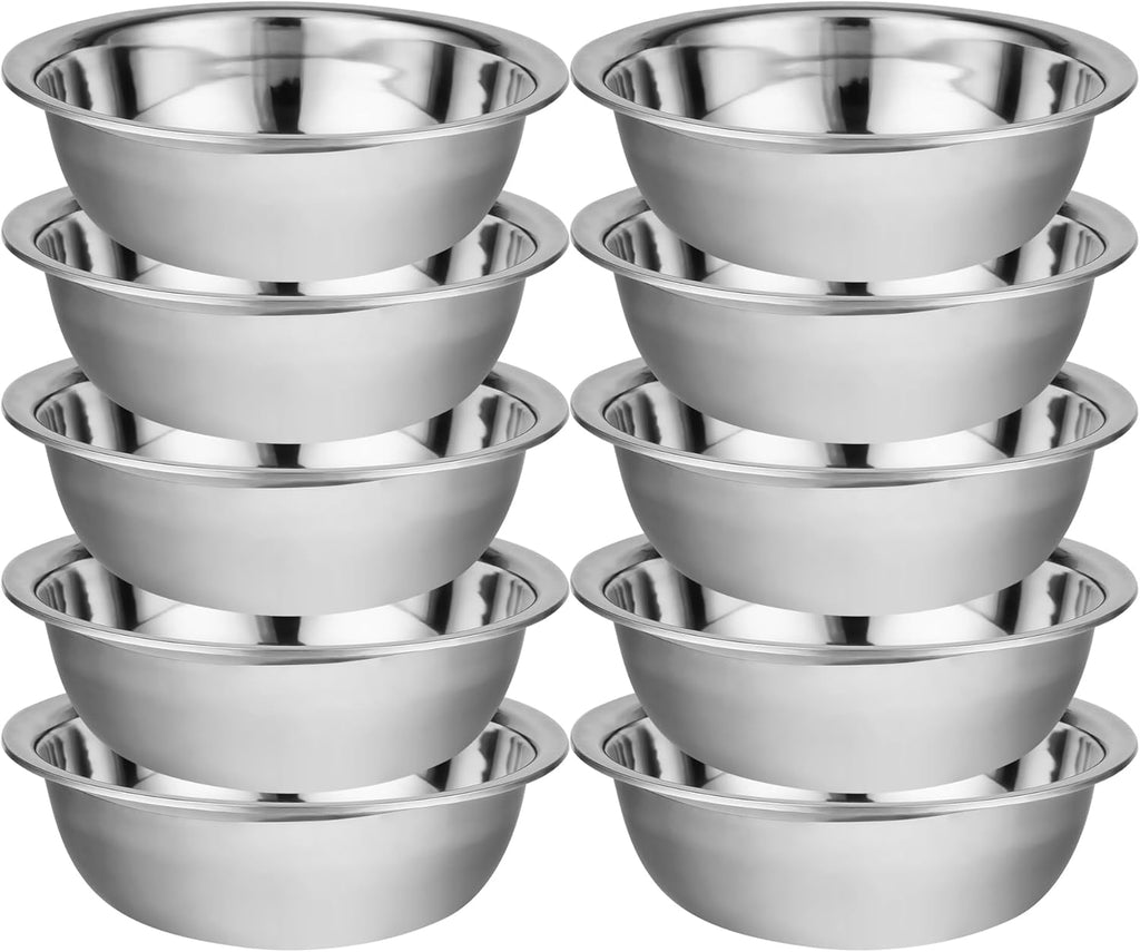 10 Pcs 11 x 3 Inch Stainless Steel Mixing Bowls for Bulk Food Prep with Nesting Design for Hotel Restaurant and Home Kitchen Cooking in Silver