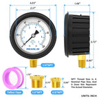MEANLIN MEASURE 0~100Psi Stainless Steel 1/4" NPT 2.5" FACE DIAL Liquid Filled Pressure Gauge, Lower Mount (with Rubber Protective Sleeve), with 1/2" NPT and 3/8" NPT Hex Bushing