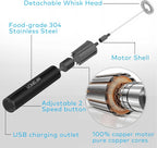 Rechargeable Milk Frother, Electric Coffee Foamer, Handheld Drink Mixer for Latte, Cappuccino, Coffee, Eggs, Hot Chocolate, Protein,Paint Black