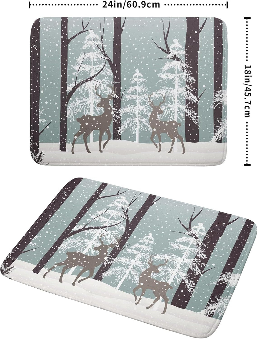 Winter Wildlife Deer Dish Drying Mat for Kitchen Counter,Xmas Landscape Snow Tree Ivory Drying Mat 18 x 24 Inch with High Absorbent Microfiber Drainer Mat for Coffee Bar