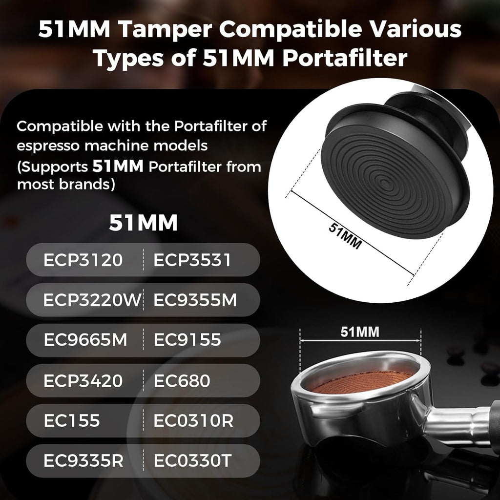 IKAPE 51mm Espresso Tamper, Spring-loaded Calibrated Tamper with Titanium Ripple Plating Base, Compatible with Over 51MM Espresso Bottomless Portafilter