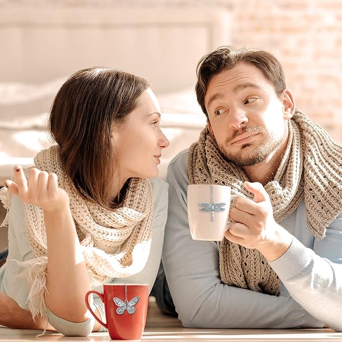 2pcs Tea Infuser,Loose Leaf Tea Steeper Tea Strainer with Charm Handmade Dragonfly Butterfly Pendant Tea Ball Tea Filter Tea Infusers for Loose Tea