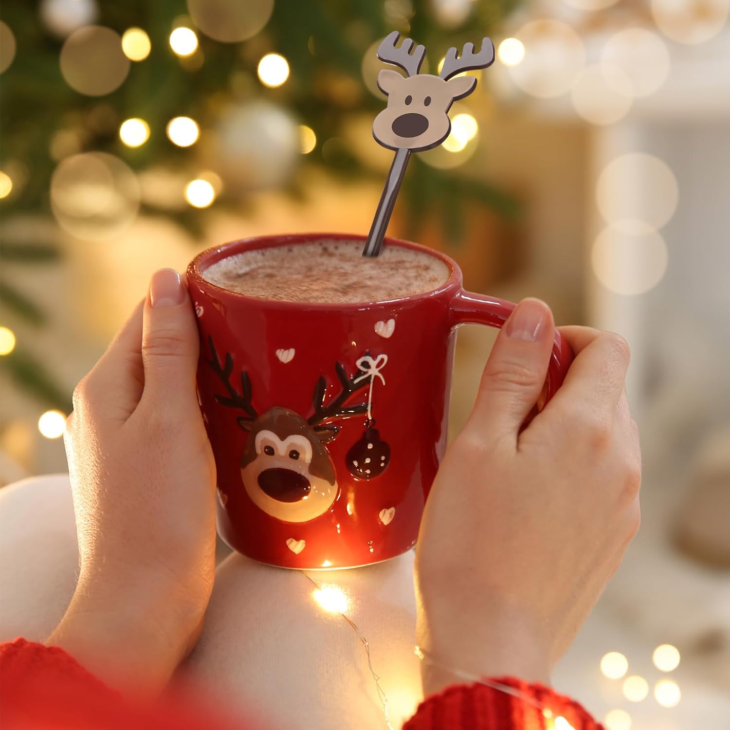 30 Pcs Christmas Drink Stirrers Xmas Stir Stick Holiday Coffee Swizzle Stick Reusable Plastic Hot Cocoa Bar Chocolate Decoration Cocktail Mixer(Reindeer,Lively Color)