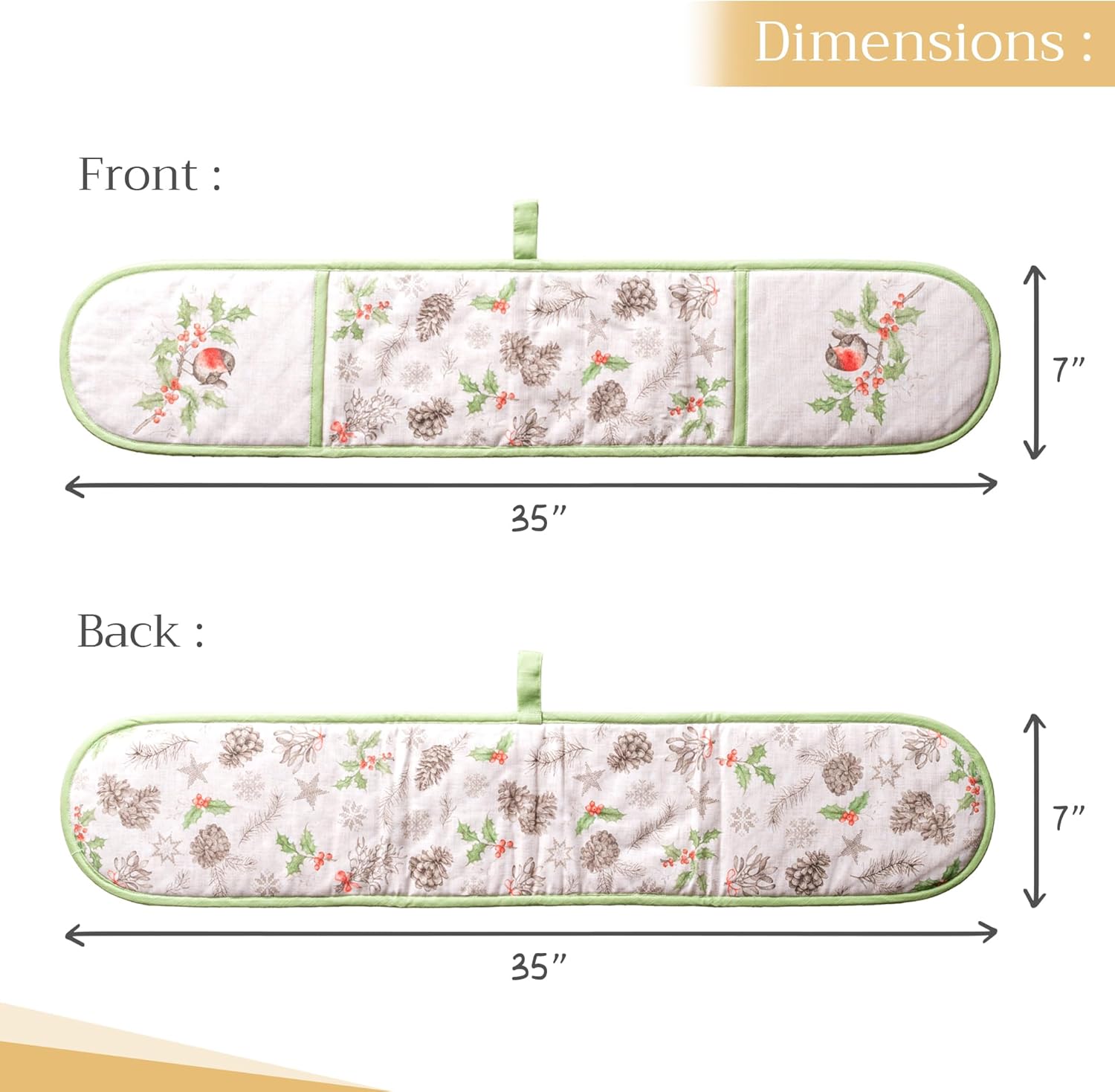 Maison d' Hermine Double Oven Mitts 100% Cotton 7"x35" Double Oven Mitt Heat Resistant BBQ Cooking Gloves with Loop, Baking, Grilling, Home, Kitchen, Handling Hot Pans (Christmas Dew)