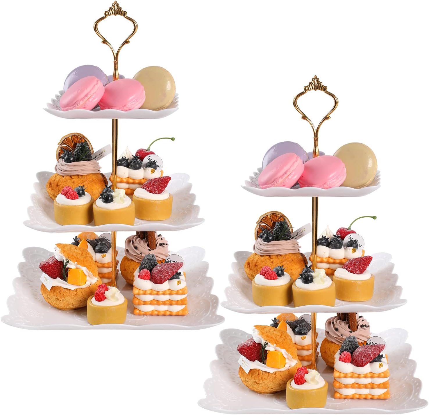 ShellKingdom 2 Pack Cupcake Stand, 3 Tier Serving Tray Cupcake Dessert Candy Fruit Display Holder for Wedding, Christmas, Baby Shower Birthday Tea Party (Square)