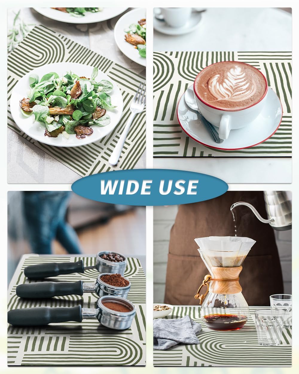 AMOAMI Coffee Mat Hide Stain Rubber Backed Absorbent Dish Drying Mat for Kitchen Counter - Fits Under Coffee Maker or Machine - Green Line 17x31.5