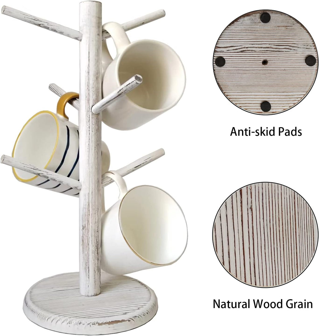 Dorhors Mug Holder Tree,Coffee Cup Holder with 6 Hooks, Wood Mug Rack for Counter,Coffee Bar Accessories and Orgnizer Station