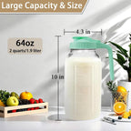 64oz Glass Pitcher with Handle and Lid, 2 Quart Mason Jar Pitcher - Airtight & Leakproof Water Jug with Pour Spout Lid, Glass Containers for Fridge, Perfect for Juice, Cold Brew, Iced & Sun Tea
