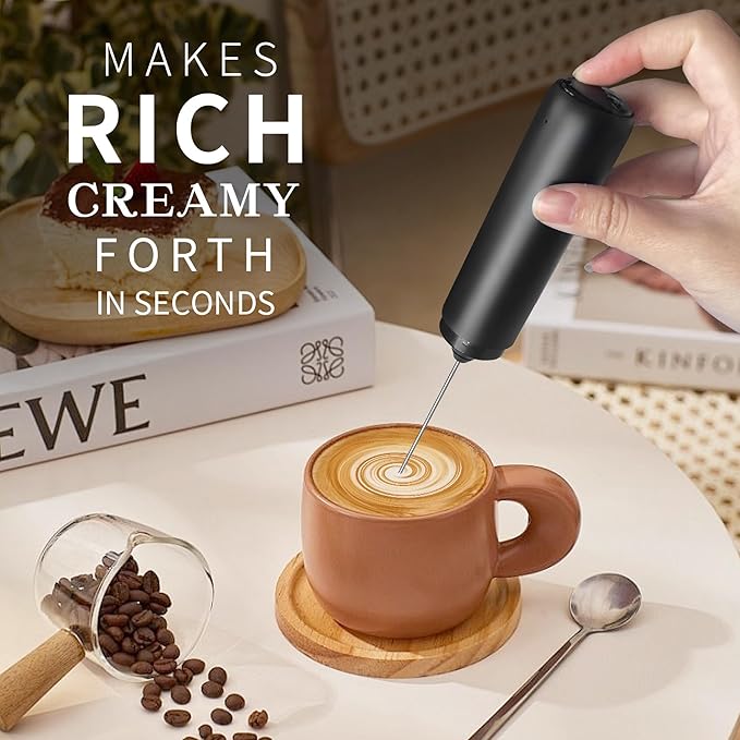 Rechargeable Milk Frother Wand for Coffee, Handheld Electric Foam Maker Detachable Stainless Steel Whisk Drink Mixer Foamer for Lattes, Cappuccino, Egg, No Stand