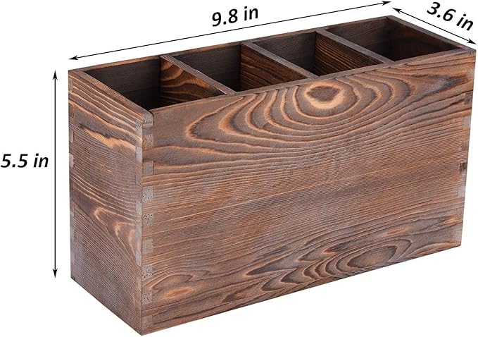 WuGeShop 4 Compartment Wooden Utensil Holder Organizer for Kitchen Countertop Organizer and Cooking Tools Storage
