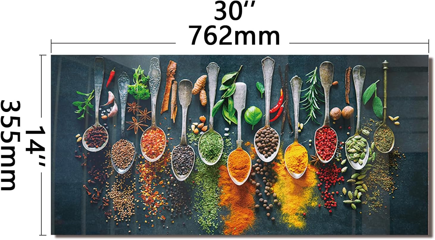 DAIFURONGE Spice Tempered Glass Backsplash For Kitchen Behind Stove,Stove Backsplash Top Cover,Easy to Clean Glass Splashback, Sink Cover Splash Guard,Home Kitchen Wall Decor (30"x14"(76.2x35.56cm))