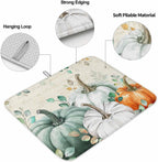 Fall Dish Drying Mat for Kitchen Counter Green Pumpkin Drying Pad Absorbent Drying Mats for Countertops Sinks Draining Racks Eucalyptus Leaves Drainer Holiday Harvest Thanksgiving Decorations 18x24