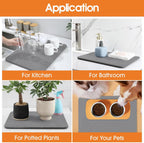 Large Stone Drying Mat for Kitchen Counter - 24"x16" Dirt-Resistant Quick Drying Fast Absorbent Non-Slip Diatomite Mat, Natural Diatomaceous Earth Dish Drying Pad for Dish Rack(Dark Grey)