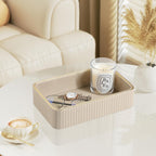 Desk Organizer Tray, PU Leather Valet Tray Nightstand Organizer Cologne Perfume Trays for Men Women, Decorative Vanity Trays Key Bowl Trinket Dish (Beige, 9.5" x 6" x 2.2")