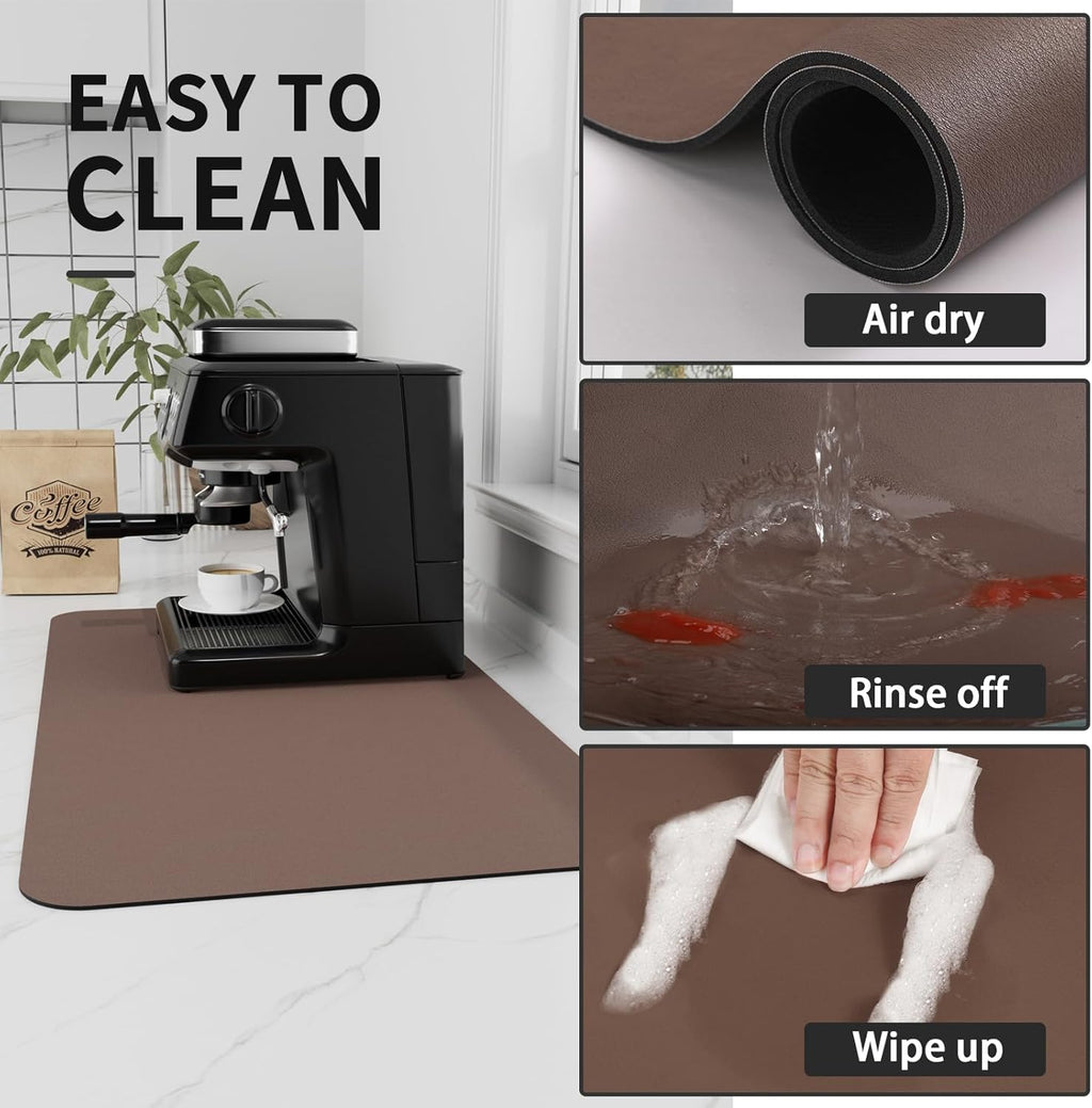 Coffee Mat - Absorbent Hide Stain Rubber Backed Dish Drying Mat for Kitchen Counter - Bar Mats for Countertops Accessories Fit Under Coffee Maker Espresso Machine