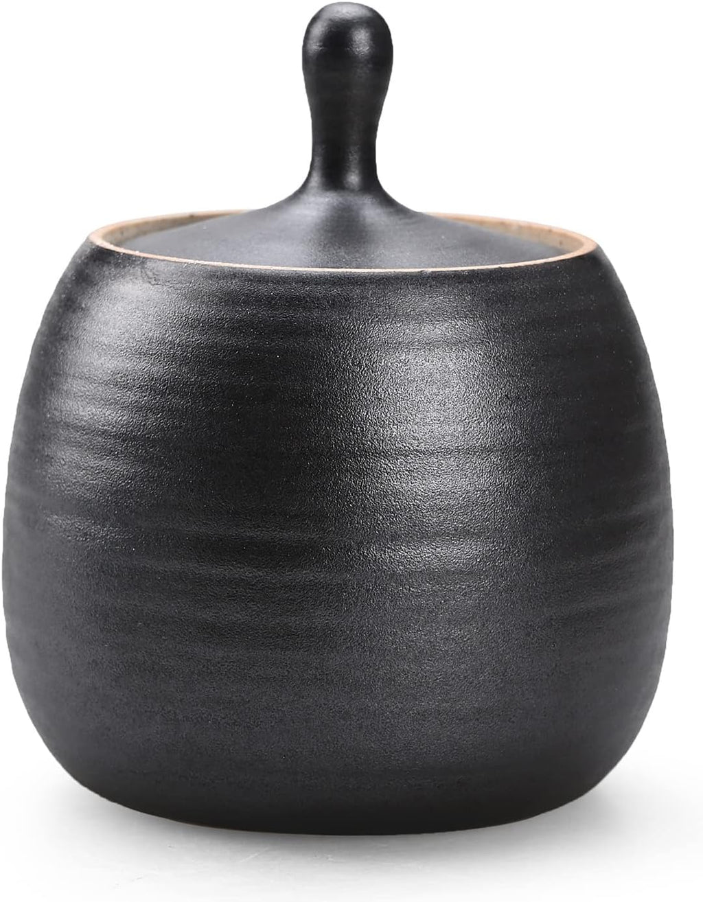 Retro Kitchen Canisters Ceramic Food Storage Jar Roud Shape with Silicone Airtight Lid for Tea, Coffee, Nuts, Herb, Spice, Sugar (Black)