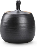 Retro Kitchen Canisters Ceramic Food Storage Jar Roud Shape with Silicone Airtight Lid for Tea, Coffee, Nuts, Herb, Spice, Sugar (Black)