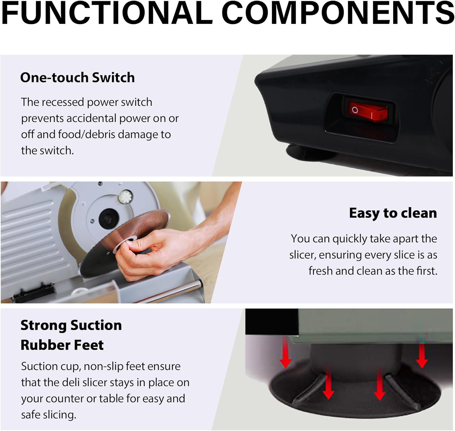 TOOGOOD 7.5" Meat Slicer, Electric Food Slicer Machine with Stainless Steel Blade, Adjustable Thickness for Home Use, Easy to Clean, Cuts Meat, Bread, Cheese and Deli, Sliver