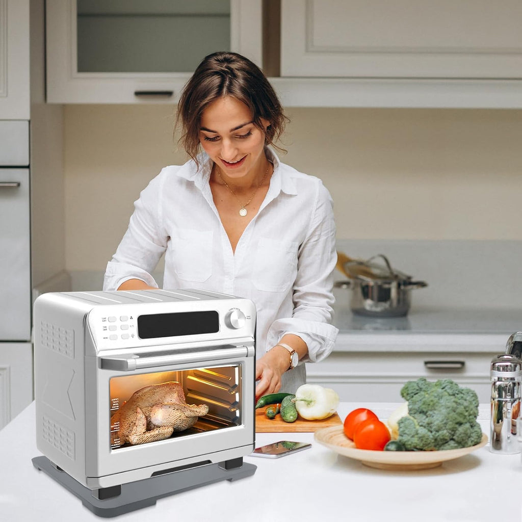 Appliance Slider 360° Rolling Tray for Coffee Maker- Bamboo Coffee Pot Slider Tray for Countertop Rotation Sliding Tray with Wheels, Appliances Mat Easily from Under the Cabinet, Gray (15.7"×13")