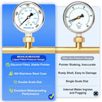 MEANLIN MEASURE 0~4000Psi Liquid Filled Pressure Gauge Stainless Steel with 316 Stainless Steel Joint 1/4" NPT 2.5" FACE DIAL for WOG Water Oil Air Lower Mount