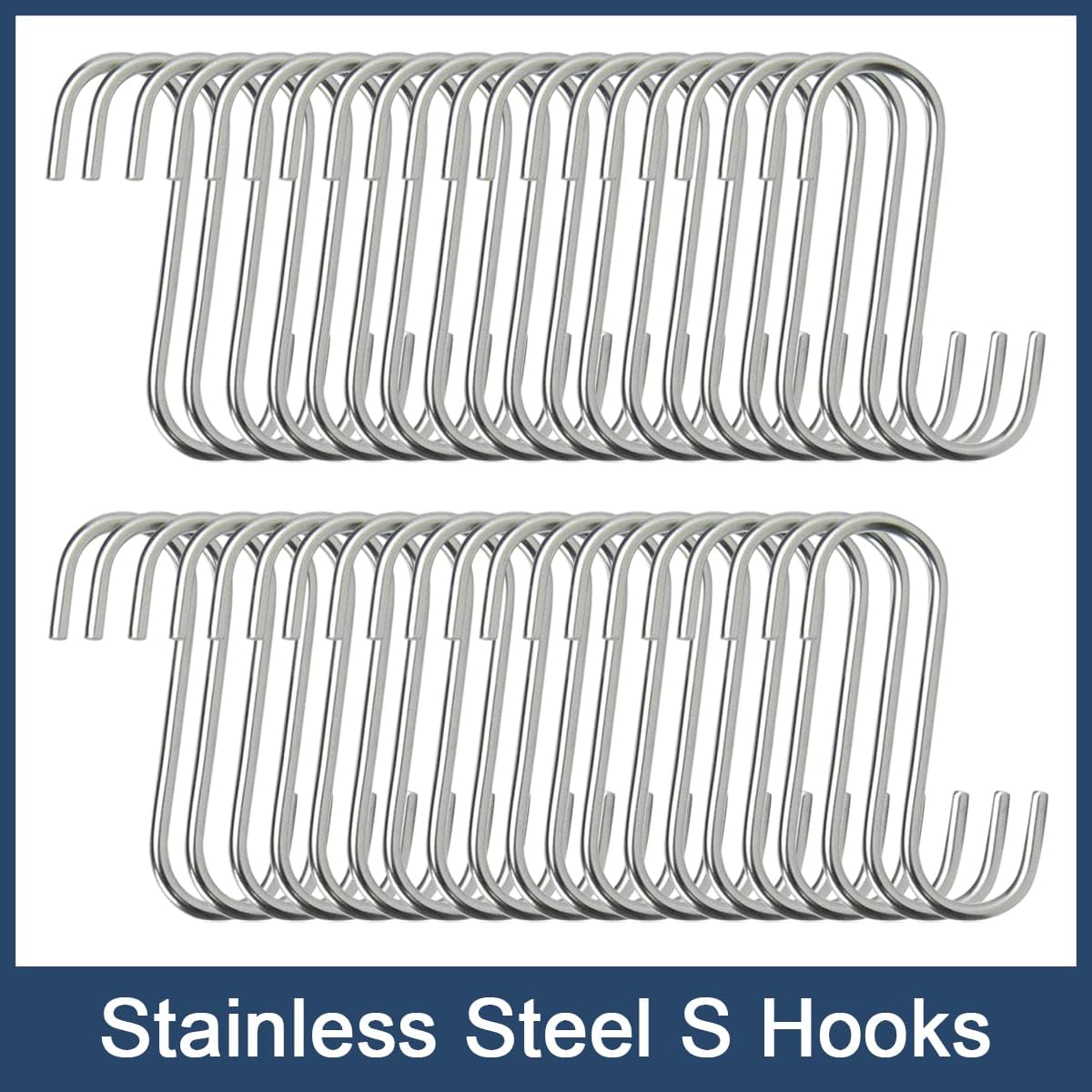 40-Pack S Hooks - Stainless Steel Heavy Duty S Hooks for Hanging pots, Pans, Plants, Coffee Mugs, Towels in Kitchen and Bathroom, Coat, Bag, Work Shop, Perfect Rack Hooks