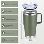 HASLE OUTFITTERS 20oz Tumbler with Handle, Stainless Steel Tumbler with Lid Metal Insulated Travel Coffee Mug Double Wall Vacuum Spill Proof Reusable Coffee Cup, Amy Green 1 Pack