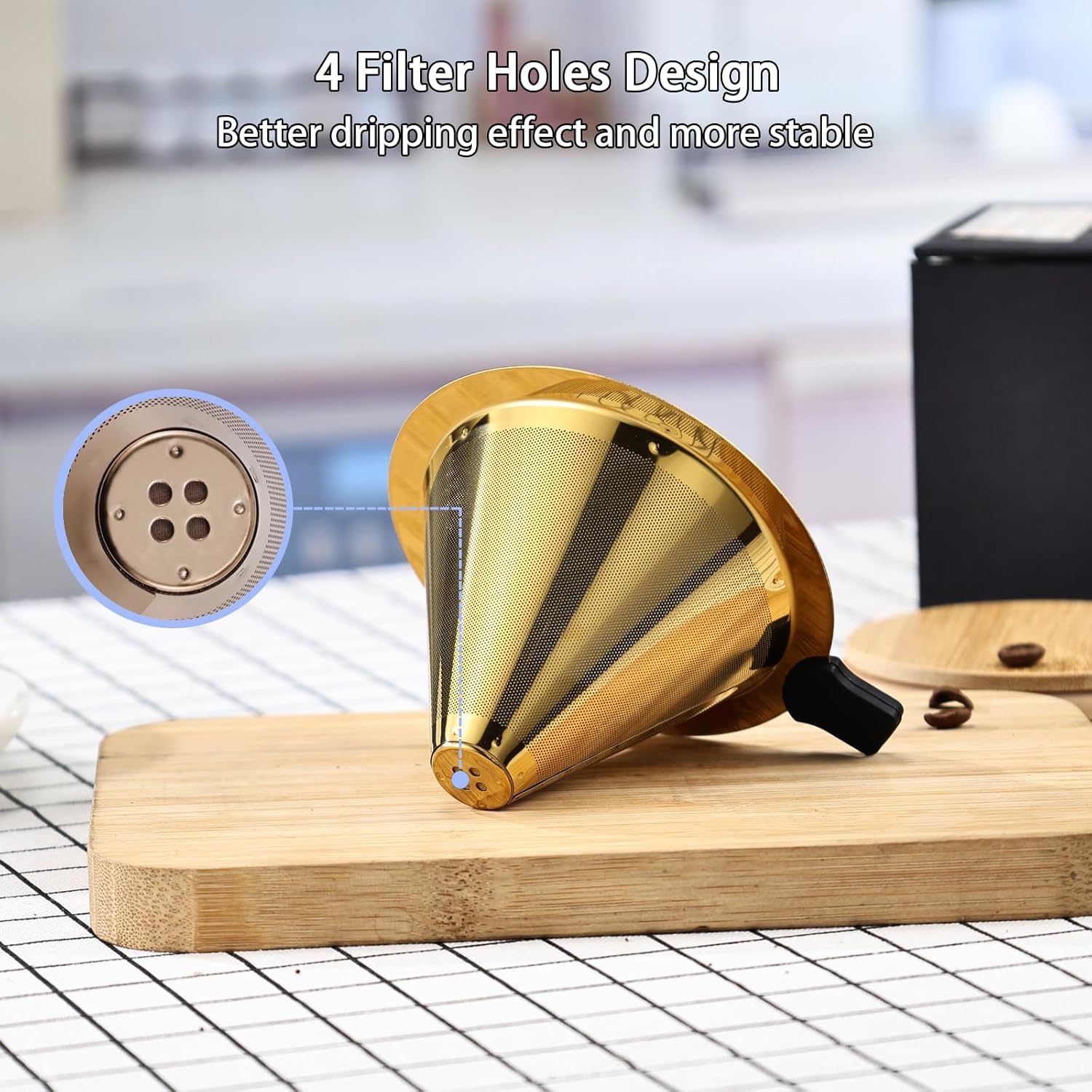 Small Size Pour Over Coffee Filter Dripper, Stainless Steel Metal Cone Drip Coffee Filter, Paperless and Permanently Reusable, Double Mesh Coffee,Tea Filter for 1-2 Cups