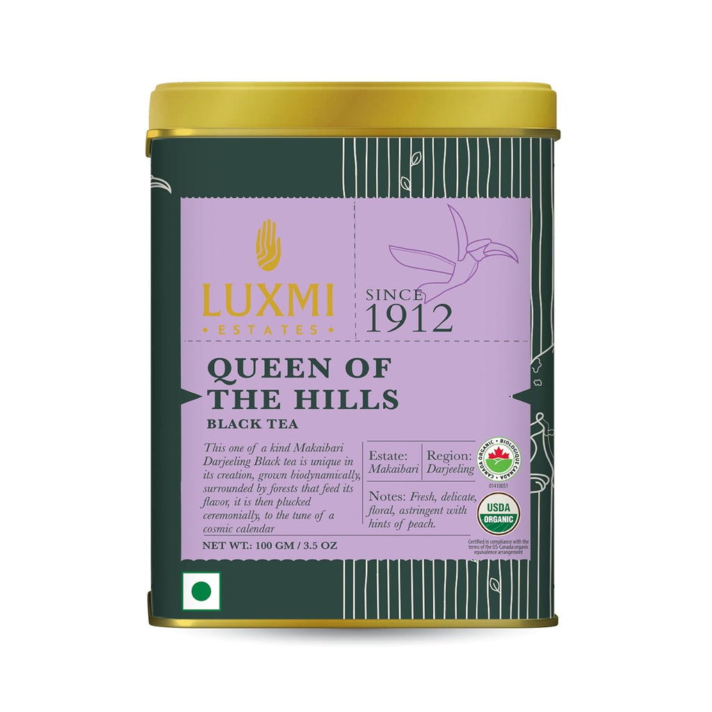 Luxmi Estates - Queen of the Hills - Organic Black Tea - Loose Leaf - 100g (50 Cups) | Freshly Harvested Organic Makaibari Darjeeling Tea | Best Natural Flavor Tea The World Has To Offer