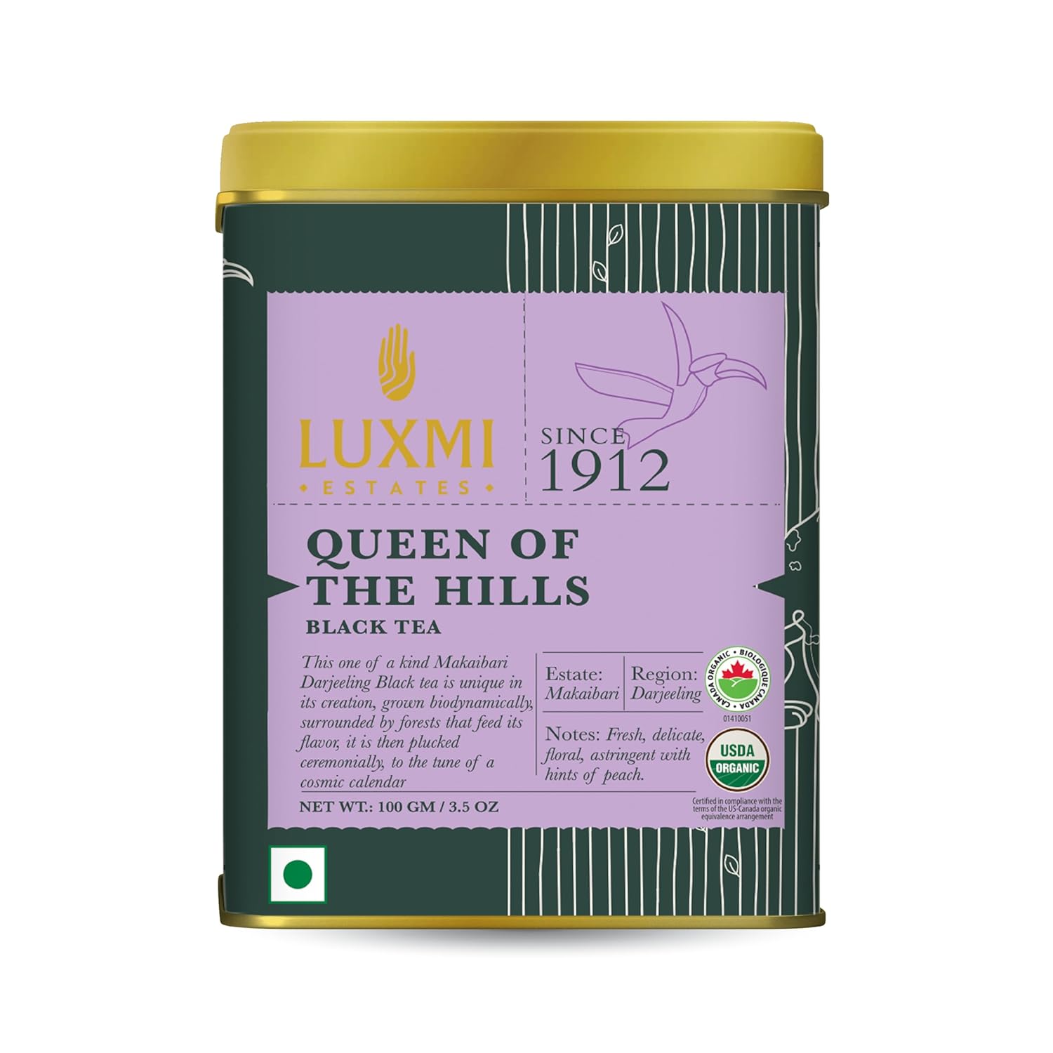 Luxmi Estates - Queen of the Hills - Organic Black Tea - Loose Leaf - 100g (50 Cups) | Freshly Harvested Organic Makaibari Darjeeling Tea | Best Natural Flavor Tea The World Has To Offer