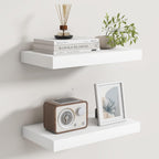 Floating Shelves for Wall, Real Wood Floating Shelf Set of 2, 8 Inch Deep Floating Shelves, Rustic Wood Wall Shelf for Home Decor, Deep Storage Shelves for Bathroom, Kitchen, 16"W x 8"D, White Color