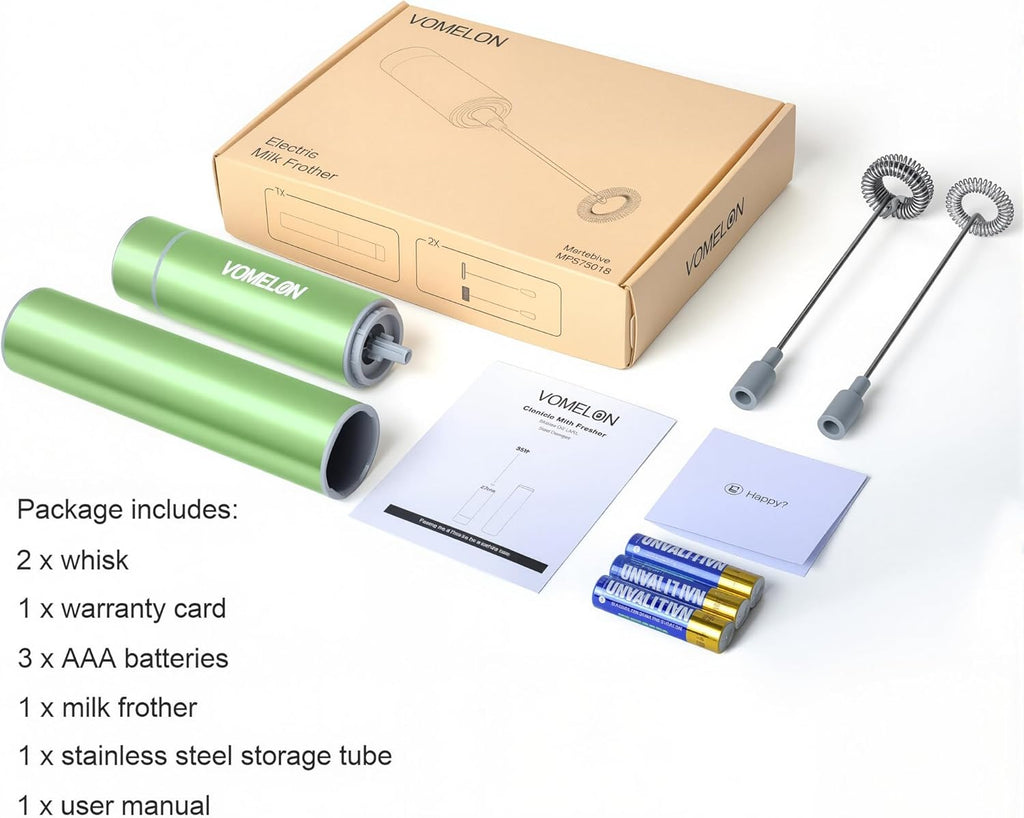 Electric Milk Frother Handheld,Travel Coffee Drink Mixer Batteries Included, 304 Stainless Steel Whisk for latte Cappuccino,Bulletproof Coffee Hot Chocolate,Egg-Grass Green