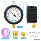 MEANLIN MEASURE -30inHG~30Psi Stainless Steel 1/4" NPT 2.5" FACE DIAL Vacuum Pressure Gauge, Lower Mount (with Rubber Protective Sleeve), with 1/2" NPT and 3/8" NPT Hex Bushing