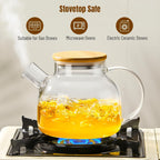 PARACITY Glass Teapot Stovetop 34 OZ, Borosilicate Clear Tea Kettle with Removable 18/8 Stainless Steel Infuser, Teapot Blooming and Loose Leaf Tea Maker Tea Brewer for Camping, Travel