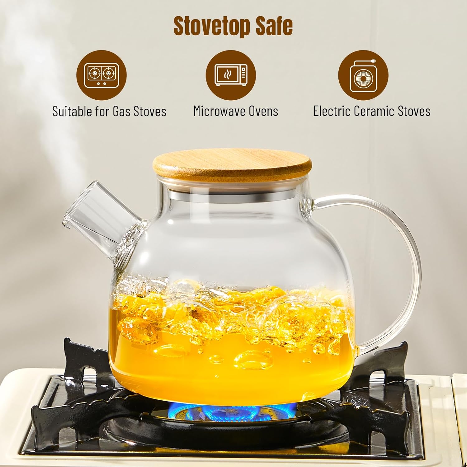 PARACITY Glass Teapot Stovetop 34 OZ, Borosilicate Clear Tea Kettle with Removable 18/8 Stainless Steel Infuser, Teapot Blooming and Loose Leaf Tea Maker Tea Brewer for Camping, Travel