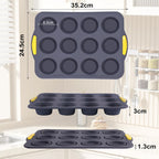 Muffin Pan, Cupcake Pan, Set of 2, 12-Cup Muffin Tin, Non-Stick Bakeware, Easy to Release and Clean, Baking Molds, Muffin Tray, Molds for Homemade Cupcakes & Muffins (Blue silicone)