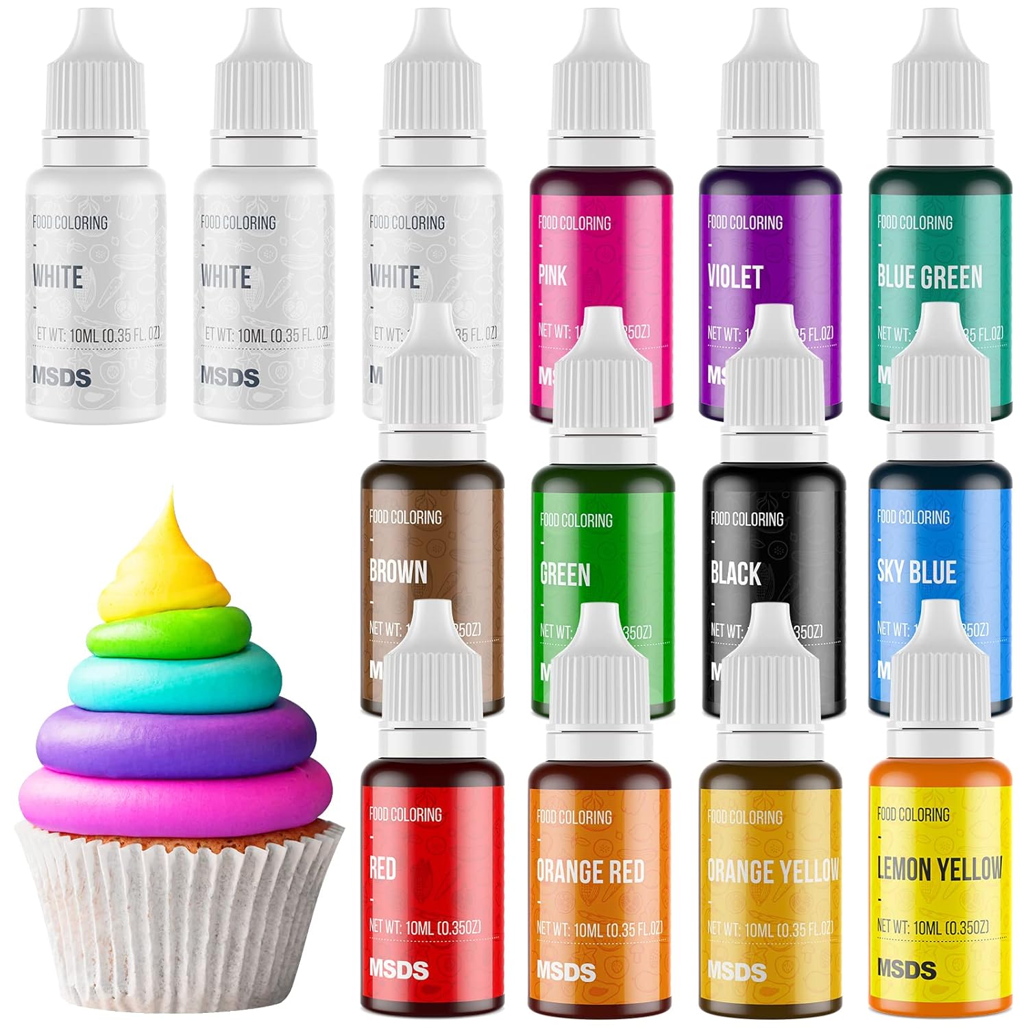 14 Food Coloring Set, Liquid Vibrant Food Color Tasteless Food Dye for Baking, Icing, Cake Decorating, Fondant, Easter Egg, Slime Making DIY Supplies Kit - 0.35 Fl. oz (10 ml)/Bottles