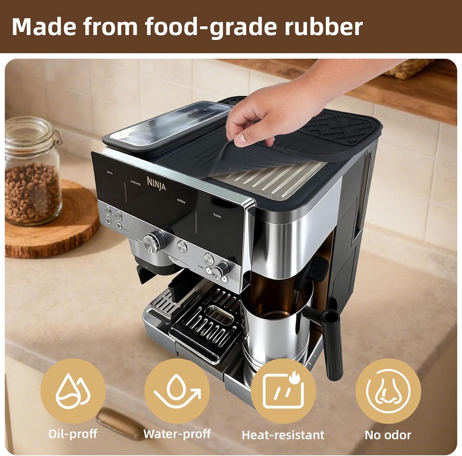 Top Silicone Coffee Mat for Ninja Luxe Espresso Coffee Machine ES601,Espresso Tamping Mat,Protects Top Surface, Food-Grade,Non-Slip,Waterproof, Heat-Resistant,Ninja Luxe Cafe Accessories